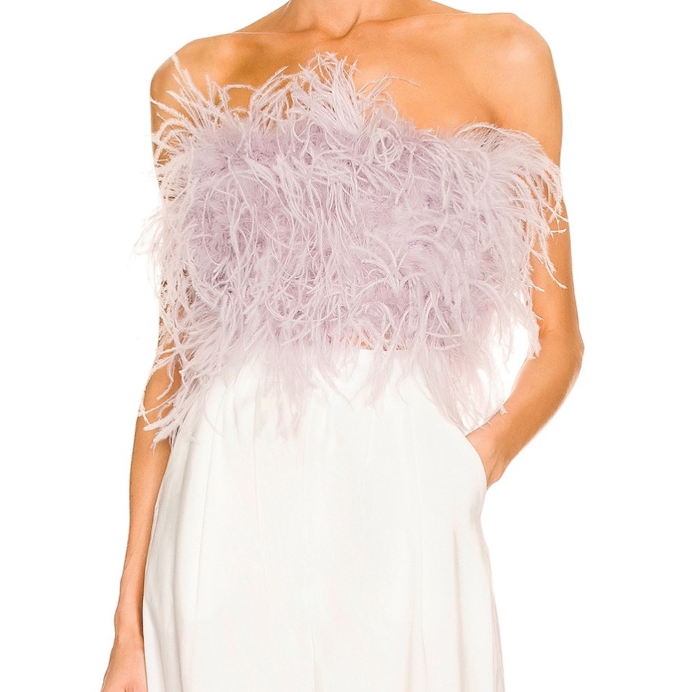 Feather strapless top (tan/light purple)